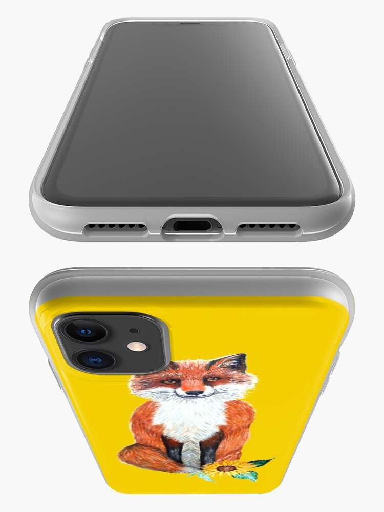Alternate view of cute fox on yellow with sunflower iPhone Case & Cover