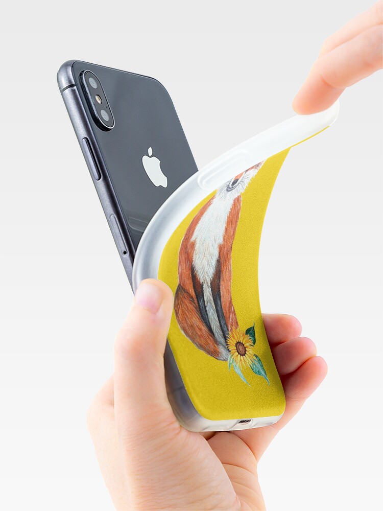Alternate view of cute fox on yellow with sunflower iPhone Case & Cover