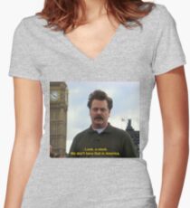 Ron Swanson Hates Europe Women's Fitted V-Neck T-Shirt