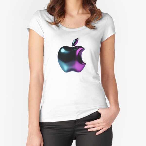 Black Shiny Apple 3D v2 Fitted Scoop T-Shirt