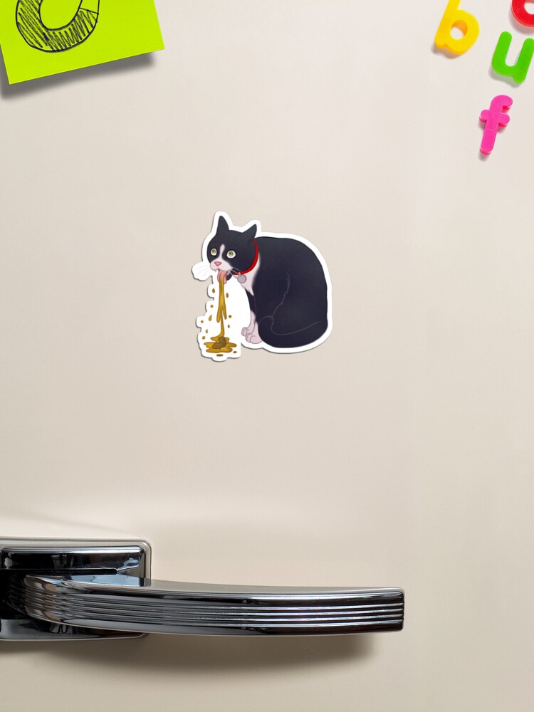 Magnet Barfing Chat Vomi Drole Boule De Poils De Dessin Anime Malade Par Chiwowy Redbubble