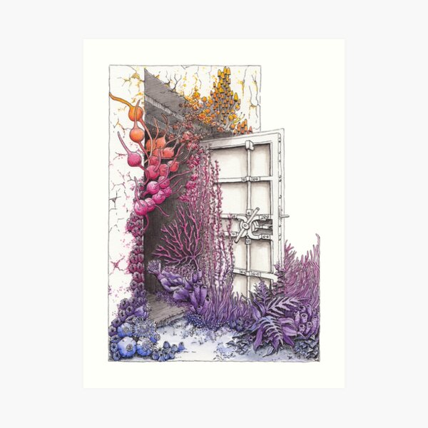 Openings - Vallisaari #2 Nature Taking Over a Door, Rainbow Watercolor Art Print