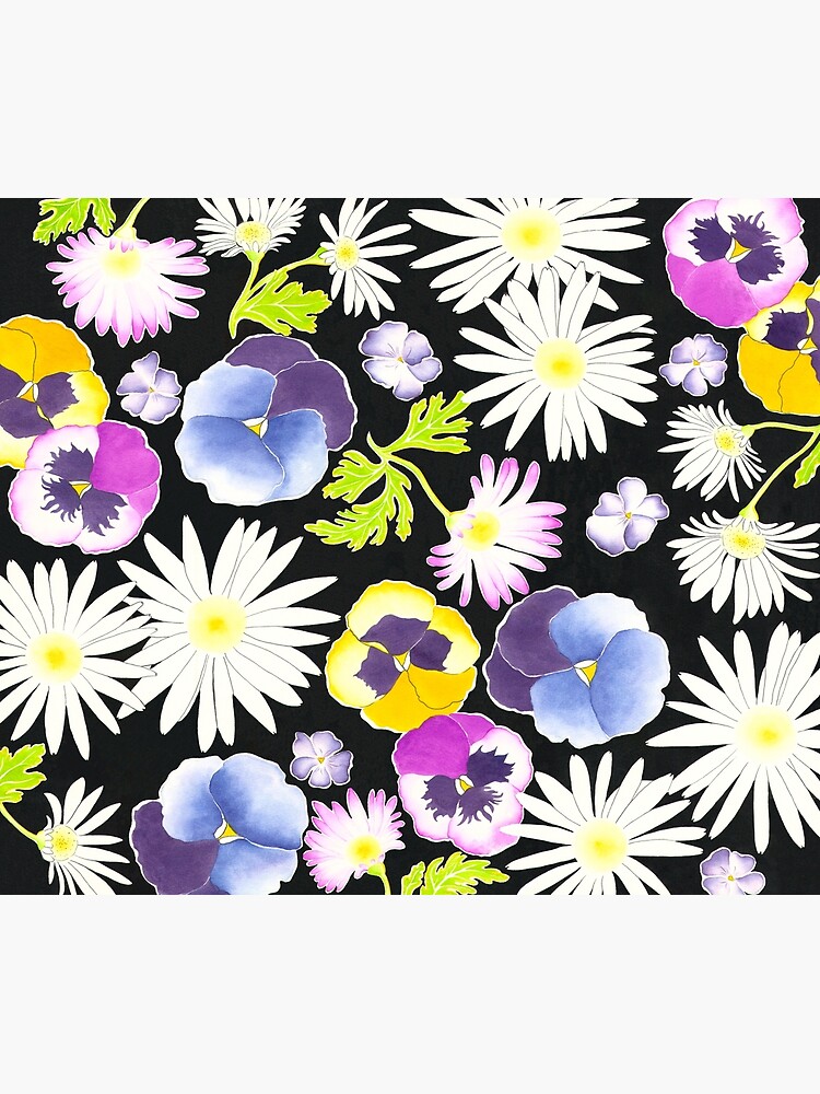 Bright Cheerful Floral Garden Watercolor Pansies Daisies