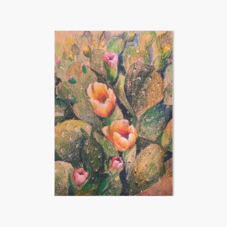 "Blossoms & Cacti" oil pastel Art Board Print