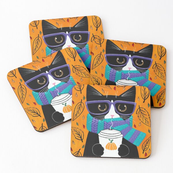 Item preview, Autumn Tuxedo Coffee Cat designed and sold by KilkennyCat Art.