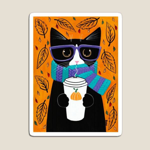 Autumn Tuxedo Coffee Cat Magnet