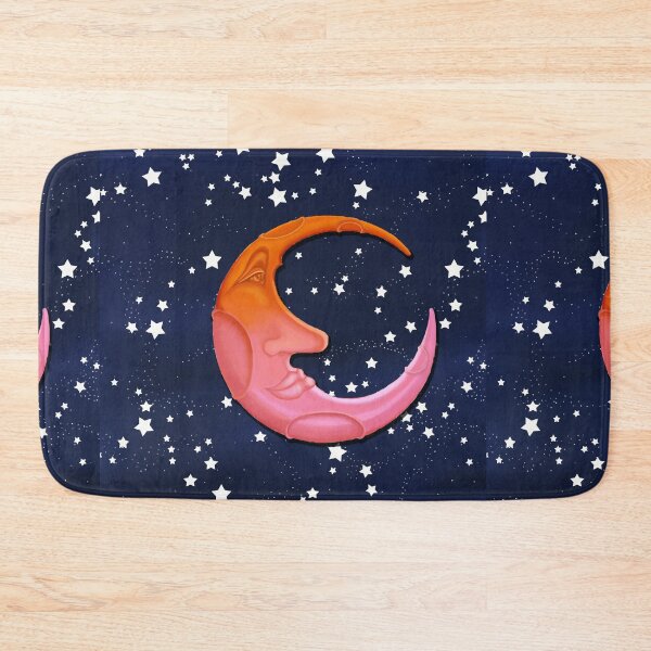 Item preview, Orange and Pink Ombre Crescent Man in the Moon on Stary Background Digital Painting designed and sold by Nicolette Olivier.
