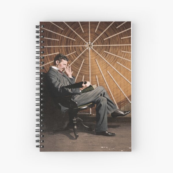 Nikola Tesla in front of a spiral coil Spiral Notebook