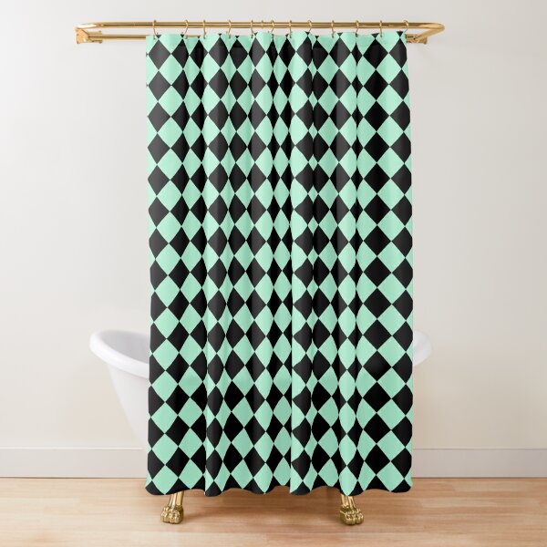 mint green and black shower curtain