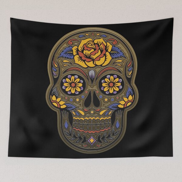 Item preview, Gold Ornate Day of the Dead Skull designed and sold by BlueOnionThings.