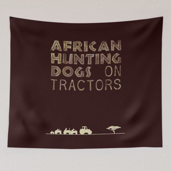Item preview, African Hunting Dogs on Tractors - for dark backgrounds designed and sold by MinistryOfInfo.