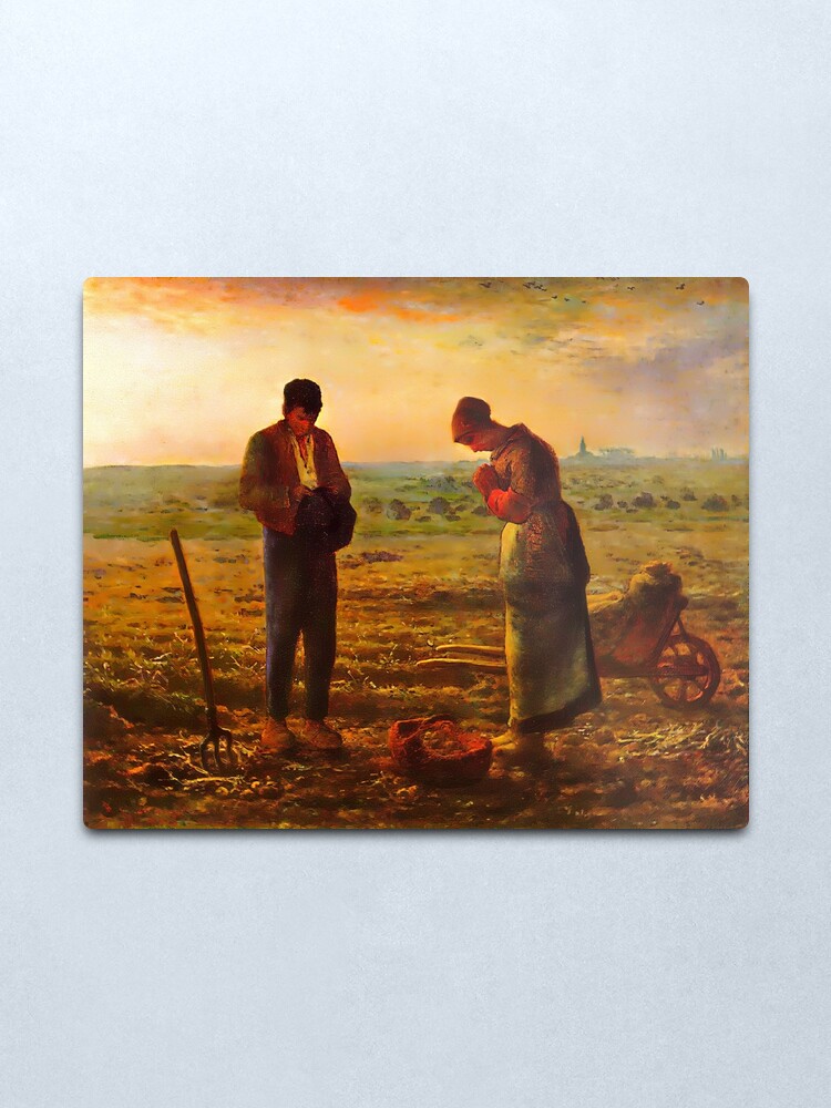 Alternate view of The Angelus by Jean-François Millet and restored Metal Print