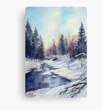 Winter river in the Laurentian Mountains. Quebec Canvas Print
