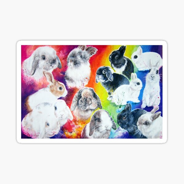 Painted bunnies in a rainbow Sticker