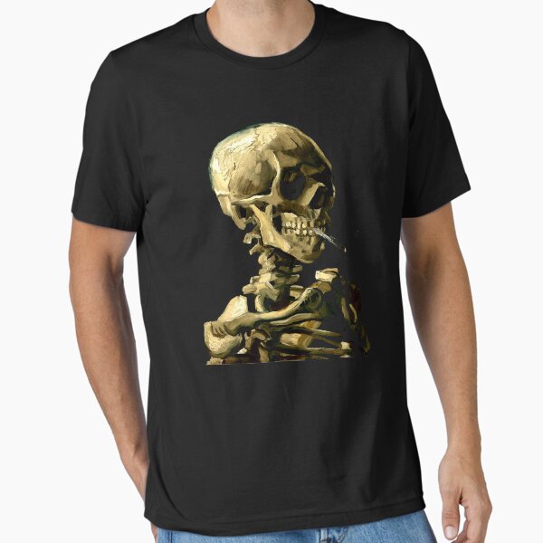 Vista previa del artículo con la obra «Vincent van Gogh esqueleto cráneo fumar cigarrillo arte amante regalo camiseta o máscara», diseñado y vendido por Johannesart.