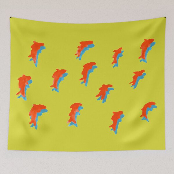 Item preview, Red Fish People with Blue Shadow on Yellow Board designed and sold by Istvan Ocztos.