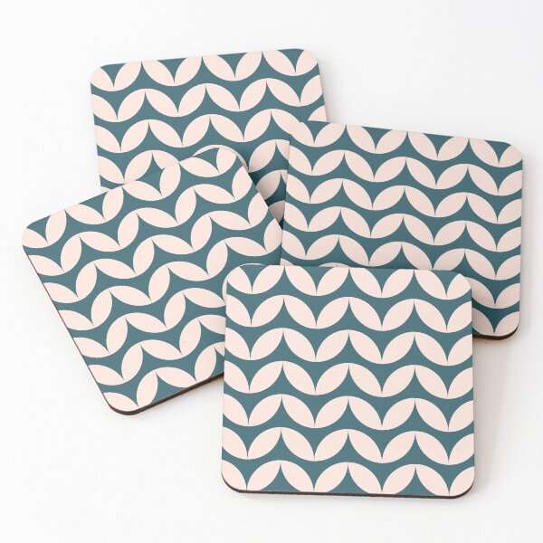 Mid Century Mod Geometric Pattern in Teal Blue and Blush Pink Coasters (Set of 4)