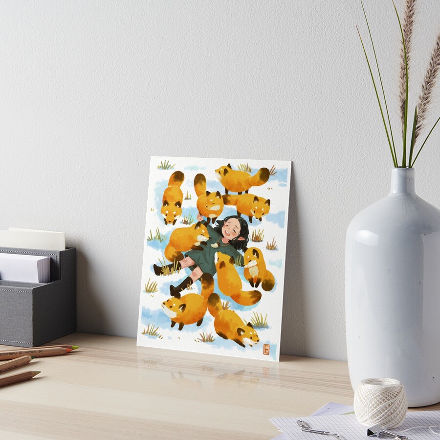 Snuggles with foxes Art Board Print
