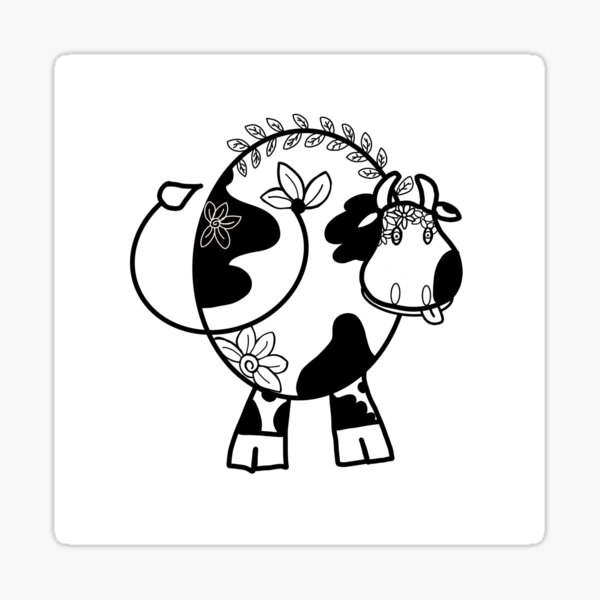 Monochrome floral cow line drawing Sticker