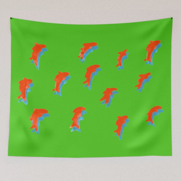 Item preview, Red Fish People with Blue Shadow on Green Board designed and sold by Istvan Ocztos.