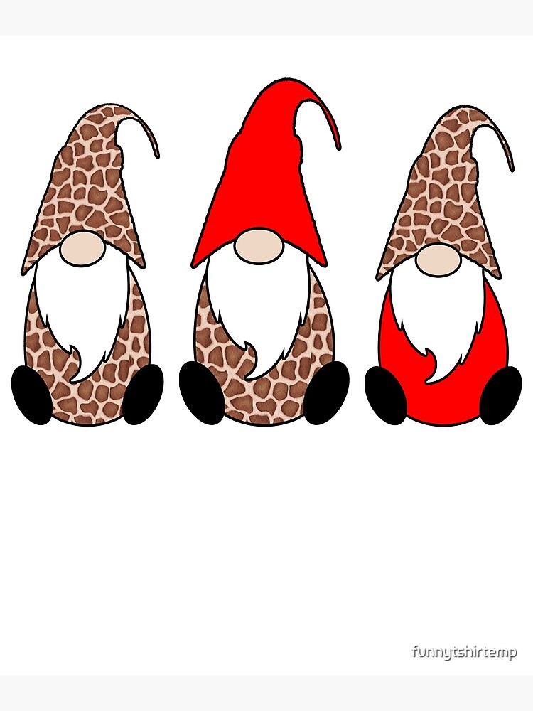 3 nordic gnomes winter christmas swedish tomte cute elves leopard art