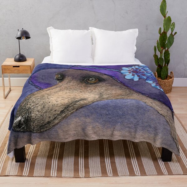 Item preview, Whippet of Mystery, Greyhound dog in fabulous hat with blue flowers designed and sold by SusanAlisonArt.