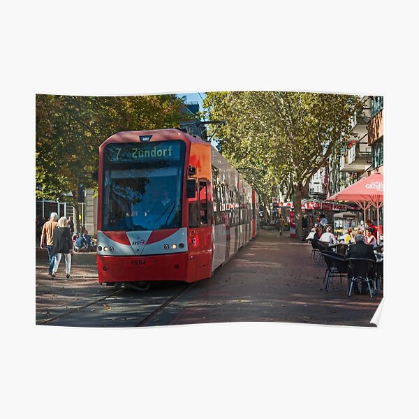 Tram passing through the pedestrian zone, Frechen, Near Cologne, Germany. Poster