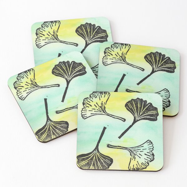 Item preview, Ginkgo biloba block print on watercolour designed and sold by Printables Passions.