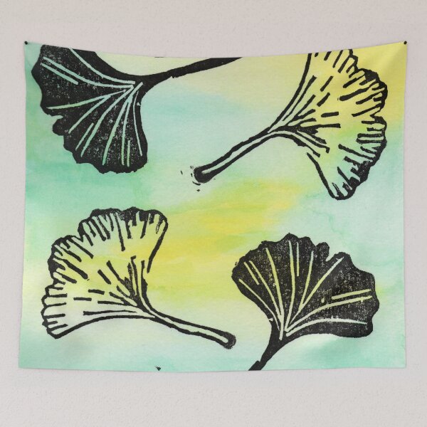 Item preview, Ginkgo biloba block print on watercolour designed and sold by Printables Passions.