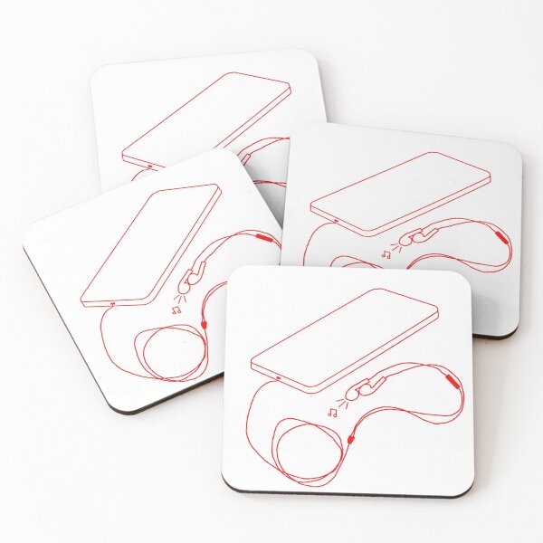 Item preview, Red Outline of a Phone with EarBuds designed and sold by Rocket-To-Pluto.