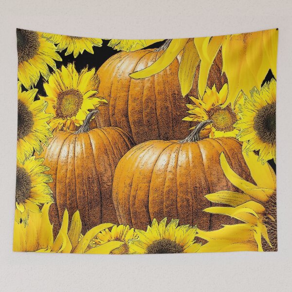 Item preview, YELLOW SUNFLOWERS  FALL PUMPKINS HARVEST ABSTRACT designed and sold by sharlesart.