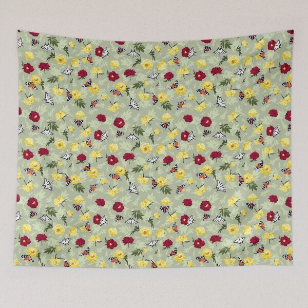 Item preview, Peonies & Butterflies - light green designed and sold by kobyakov.