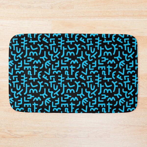 Item preview, Hand Drawn Kuba Cloth Style Pattern 121019 - Sky Blue on Black designed and sold by Artberry.