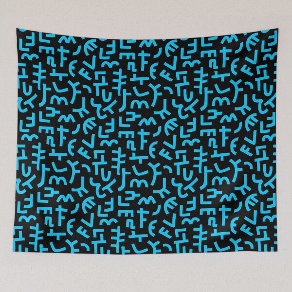 Item preview, Hand Drawn Kuba Cloth Style Pattern 121019 - Sky Blue on Black designed and sold by Artberry.