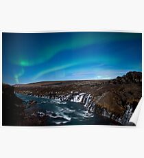 Northern lights - aurora borealis - Iceland - Waterfall Poster