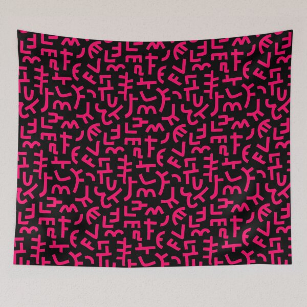 Item preview, Hand Drawn Kuba Cloth Style Pattern 121019 - Neon Red on Black designed and sold by Artberry.