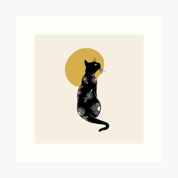 Item preview, Floral Black Cat and Moon designed and sold by aterkaderk.