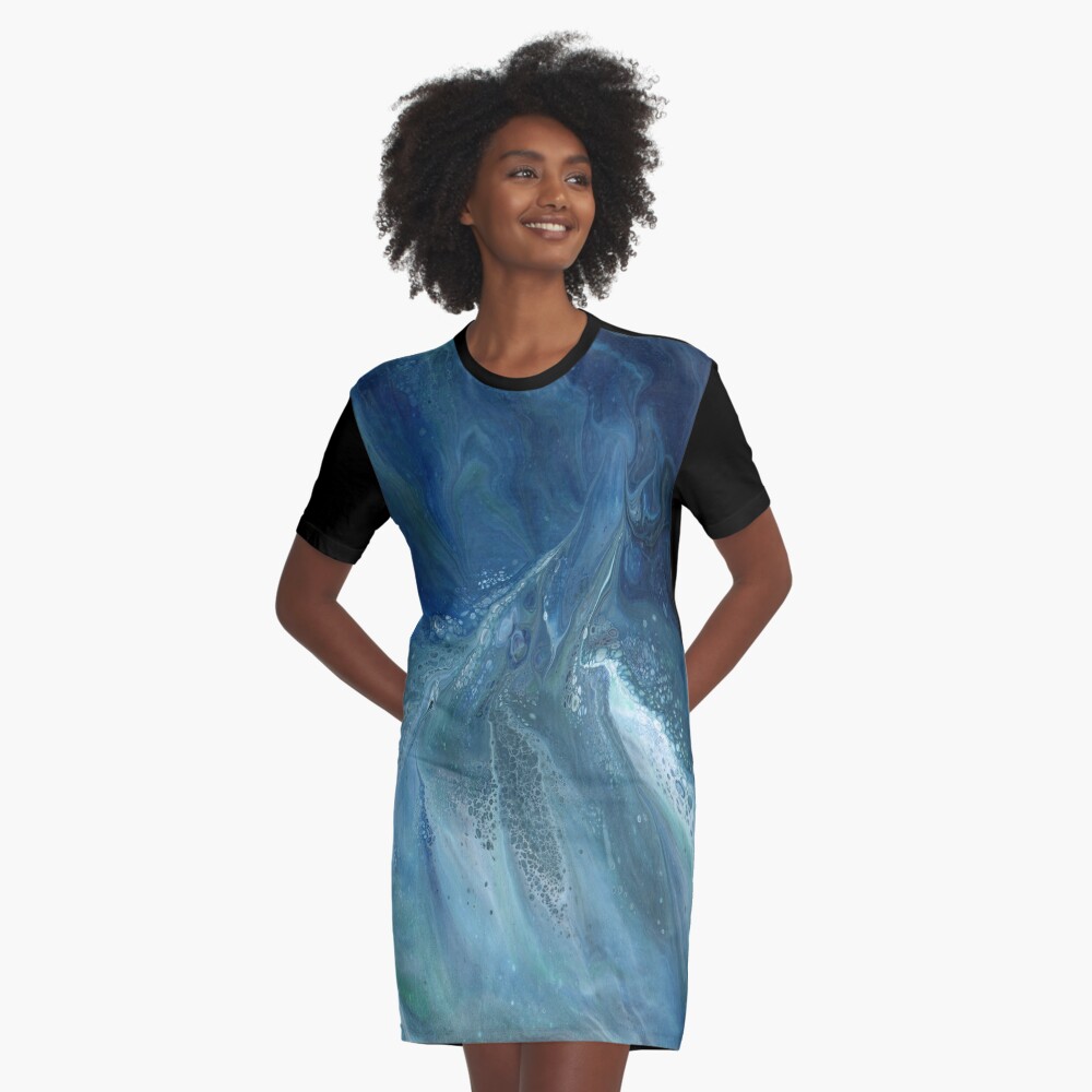 Wave Over Sandbank: fluid acrylic pour painting Graphic T-Shirt Dress