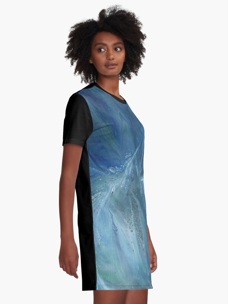 Alternate view of Wave Over Sandbank: fluid acrylic pour painting Graphic T-Shirt Dress