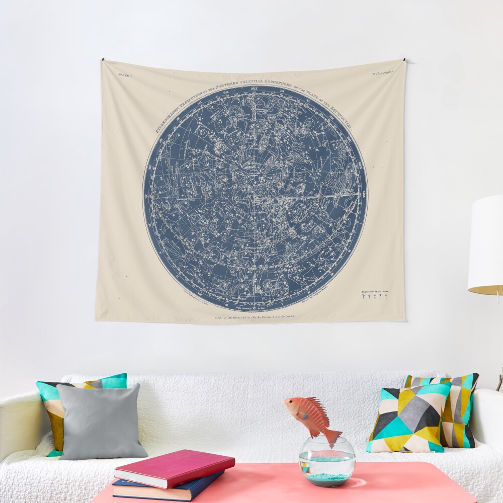 Constellations of the Northern Hemisphere Vintage Azure Blue Tapestry