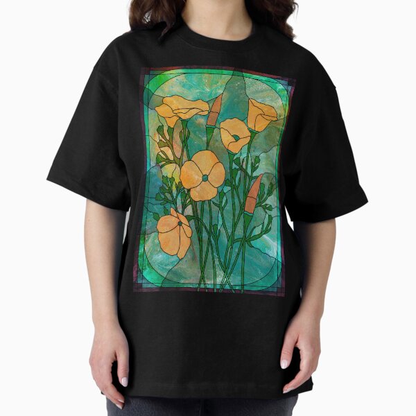 Orange Poppies: stained glass style Oversized T-Shirt