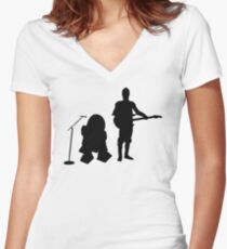 R2D2 C3PO Rock Band Women's Fitted V-Neck T-Shirt