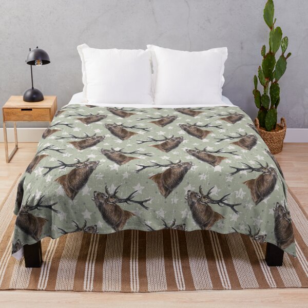 Item preview, Green Star Stag Fabric designed and sold by LouiseJarvisArt.