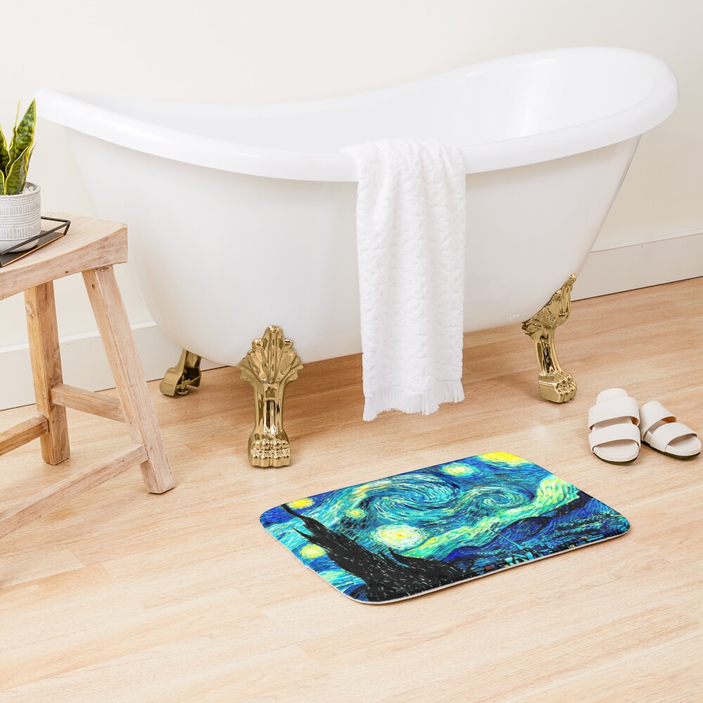 STARRY NIGHT: Vincent Van Gogh Famous Painting Print Bath Mat