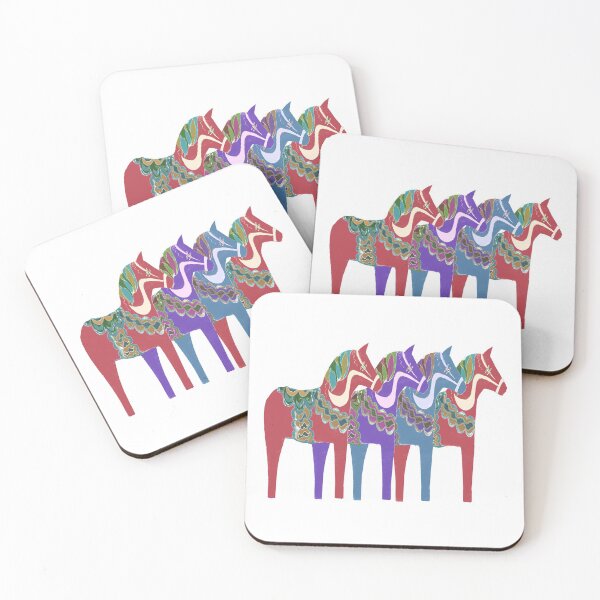 Item preview, Four Scandinavian Dala Horses designed and sold by Ginny Luttrell.