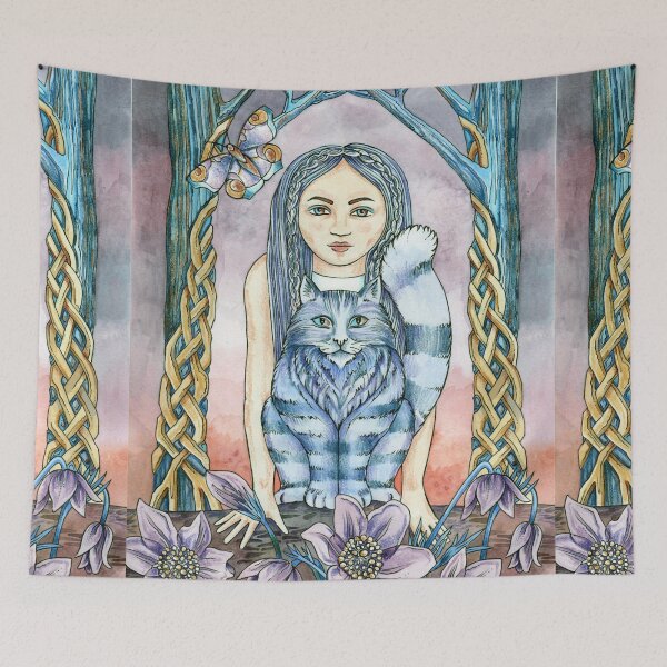 Item preview, Norwegian Forest Cat and Pulsatilla designed and sold by Highland Celtic Art.