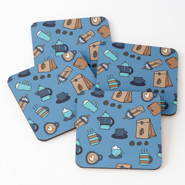 Item preview, Coffee, tea and espresso hand drawn doodles pattern in brown and blue designed and sold by mkopka.