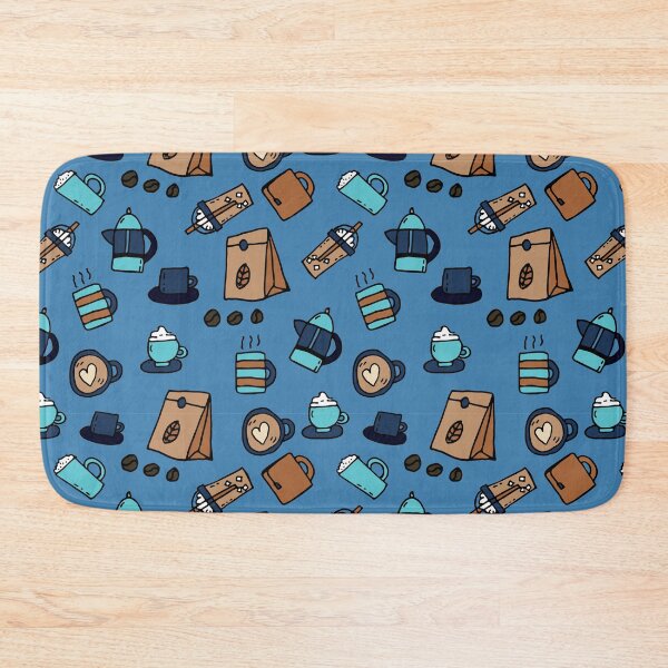 Item preview, Coffee, tea and espresso hand drawn doodles pattern in brown and blue designed and sold by mkopka.