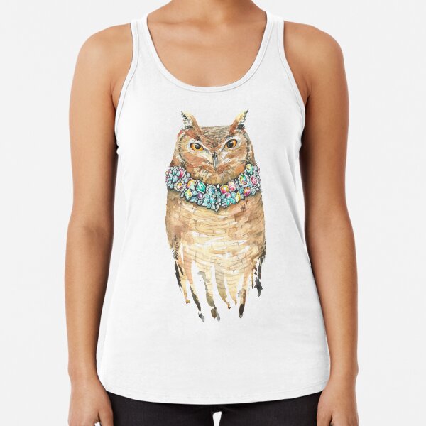 Watercolor Glamour Owl Wearing diamonds Racerback Tank Top