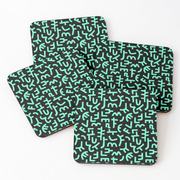 Item preview, Hand Drawn Kuba Cloth Style Pattern 121019 - Turquoise on Black designed and sold by Artberry.